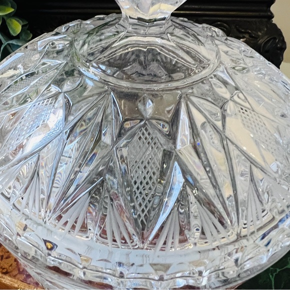 Vintage Lead Cut Crystal Heavy Bon Bon Candy Box Dish 2 Pc Clear with Etching - Picture 2 of 14